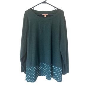 EVRI Plus Size Polka Dot Blouse Spring Green with Shimmer 3x